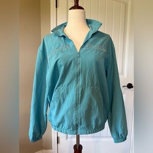 TEDDI Teal Blue Floral Embroidered Zip Up Track Jacket Women's Medium